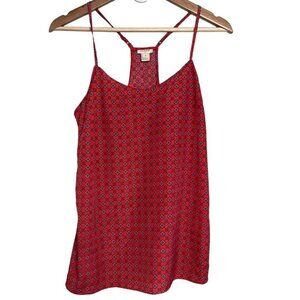 J Crew Factory Womens Size 2 Red Printed Racerback Lightweight Tank Top Casual